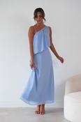 Paros Asymmetric Chiffon Maxi Dress | Blue image