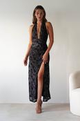 Paxton Halter Neck Floral Maxi Dress | Black image