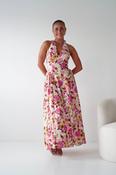 Primrose Floral Print Halterneck Maxi Dress | Pink/Orange image