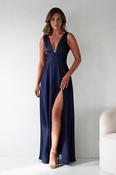 Saffron V-Neck Soft Satin Maxi Dress | Navy image