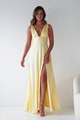 Saffron V-Neck Soft Satin Maxi Dress | Yellow