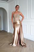 Sahara Embellished Corset Satin Gown | Dark Gold image