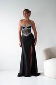 Sarena Strapless Embellished Prom Dress | Black image
