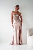 Sarena Strapless Embellished Prom Dress | Gold image