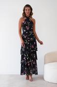 Seren Floral Print Halterneck Maxi Dress | Black image