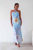 Siara Floral Halterneck Midi Dress | Blue image