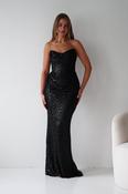 Sylvie Strapless Draped Embellished Gown | Black image