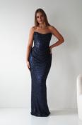 Sylvie Strapless Draped Embellished Gown | Navy image