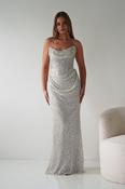 Sylvie Strapless Draped Embellished Gown | Platinum image