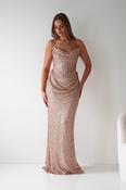 Sylvie Strapless Draped Embellished Gown | Rose Gold image