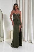 Theodora Strapless Embellished Gown | Olive