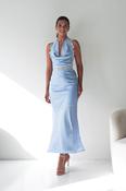 Tonya Halterneck Lace Detail Satin Maxi Dress | Blue image