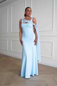 Veronika Asymmetric Drape Detail Maxi Dress | Blue image