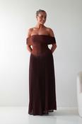 Whitney Pleated Off The Shoulder Maxi Dress | Brown