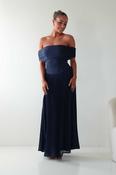 Whitney Pleated Off The Shoulder Maxi Dress | Navy
