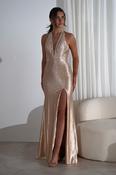 Adeline Rhinestone Halterneck Gown | Gold image