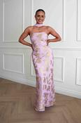 Auria Gold Textured Floral Applique Maxi Dress | Pink
