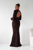 Bertina Long Sleeve Sequin Maxi Gown | Brown