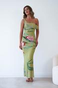 Cancun Floral Print Mesh Maxi Dress | Green image