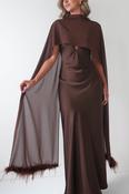 Chelle Chiffon Wrap Shawl With Feather Trim | Brown