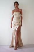 Beth Draped Silky Satin Gown | Champagne image
