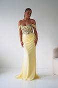 Honey Embellished Chiffon Gown | Yellow