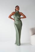 Isla Halterneck Maxi Slip Dress | Olive image