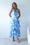 Lyla Floral Ruffle Midaxi Dress | Blue/White image