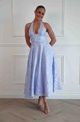 Mila Jacquard Plunge Midi Dress | Blue
