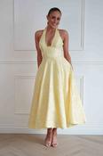 Mila Jacquard Plunge Midi Dress | Yellow image