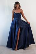 Miya Corset A-Line Satin Gown | Navy image