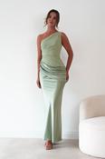 Nadalia One Shoulder Satin Maxi Dress | Sage
