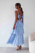 Niama Floral Jacquard Tiered Maxi Dress | Blue image