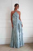 Oaklyn Floral Textured Ruffle Pleated Maxi Dress | Dusty Blue image