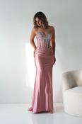 Paloma Crystal Embellished Sheer Corset Gown | Rose