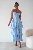 Patsy Floral Jacquard Tiered Maxi Dress | Blue image
