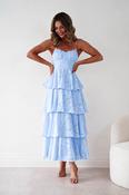 Patsy Floral Jacquard Tiered Maxi Dress | Blue image