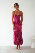 Roanne Floral Bodycon Maxi Dress | Berry Red image