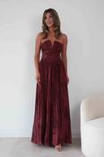 Rubi Floral Textured Ruffle Pleated Maxi Dress | Wine image