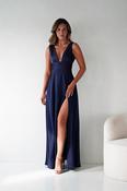 Saffron V-Neck Soft Satin Maxi Dress | Navy image