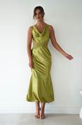 Saoirse Satin Lace Cut Out Maxi Dress | Lime
