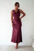 Saoirse Satin Lace Cut Out Maxi Dress | Wine image