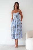 Tess Floral Print Skater Midaxi Dress | Blue image