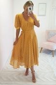 Andrea Polka Dot Midi Dress | Mustard image