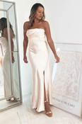 Everly Strapless Satin Midi Dress | Champange image