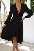 Nicola Satin Tie Front Midi Dress | Black image