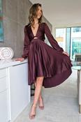 Nicola Satin Tie Front Midi Dress | Chocolate image
