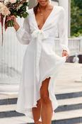 Nicola Satin Tie Front Midi Dress | White image