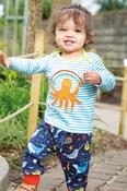 Frugi Bobby Applique Top in Beluga Blue Stripe/Octopus image