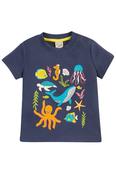 Frugi Little Creature Applique T-Shirt in Navy Blue image